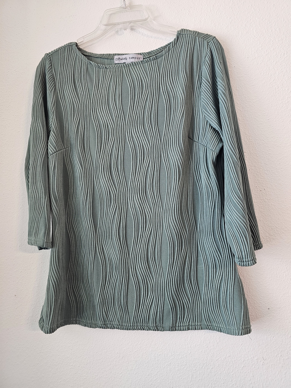 Absolutely Famous Sage Green Wave-Texture Scoop Neck Top